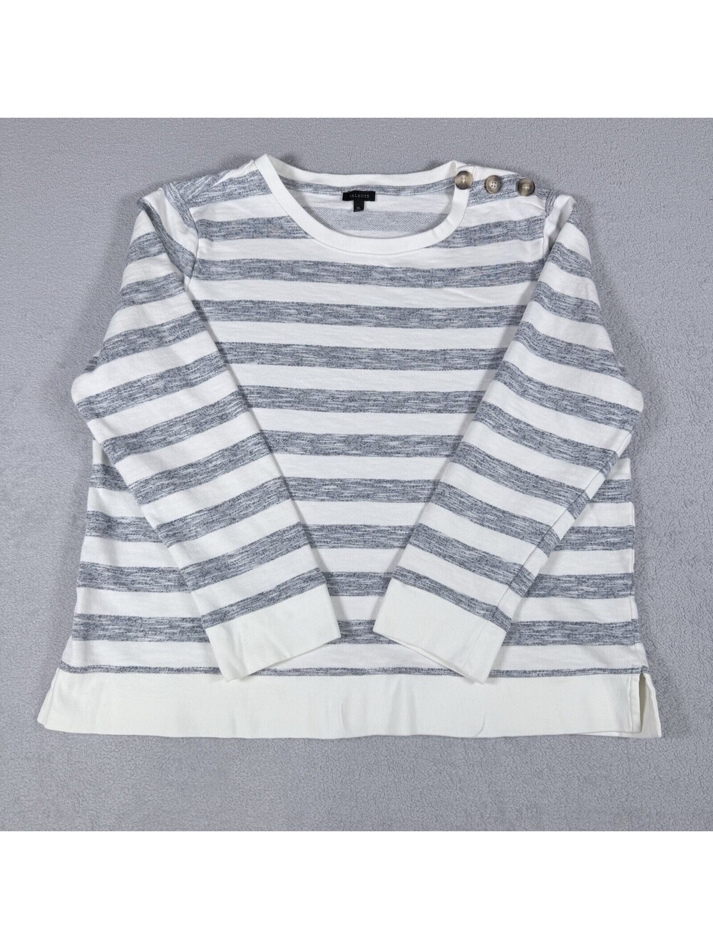 Talbots Womens Size M Sweatshirt Sweater Long Sleeve Cotton Grey White Stripe